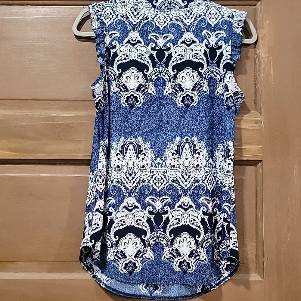 PerSeption Concept Blue and White Patterned Blouse - Picture 5 of 5